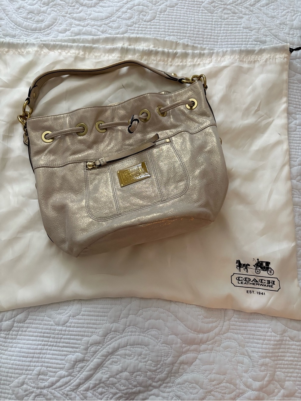 Coach Metallic Gold Leather Shoulder Bag